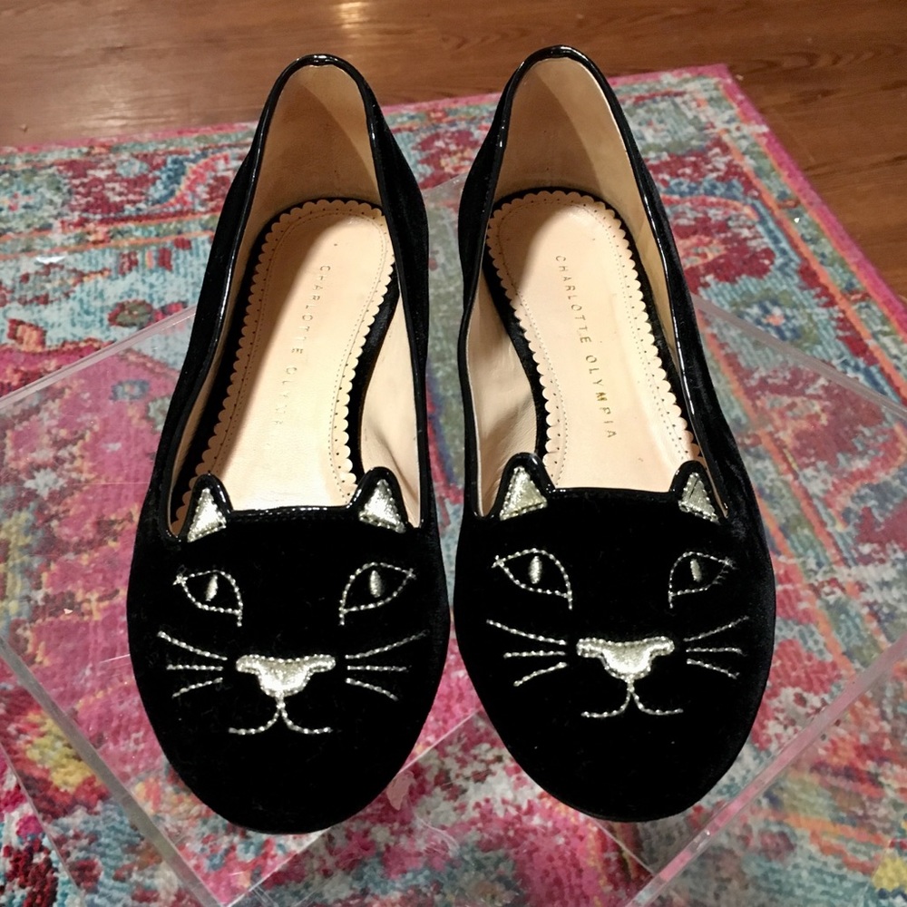 Charlotte Olympia Velvet Kitty Flats